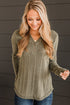V Neck Buttoned Ribbed Knit Top